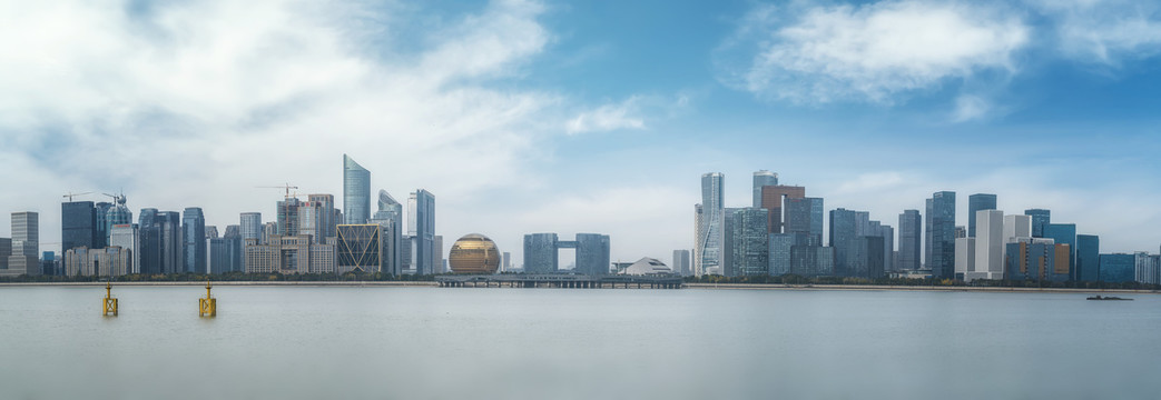 杭州城市建筑景观天际线全景