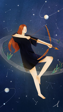 射手座十二星座手繪插畫