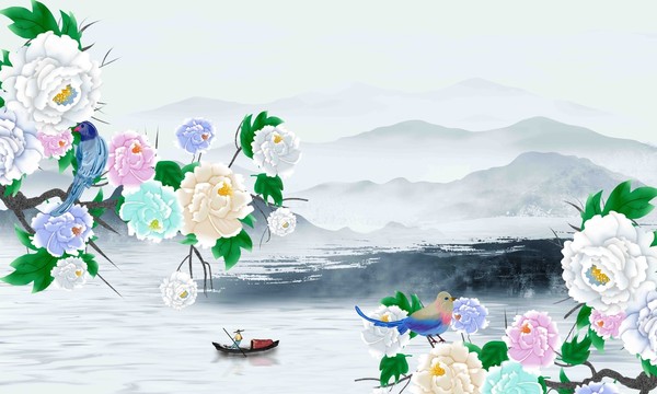 水墨牡丹花鳥(niǎo)畫(huà)