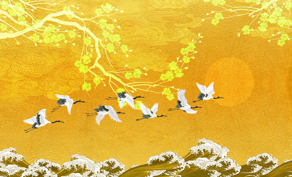 金色梅花仙鶴