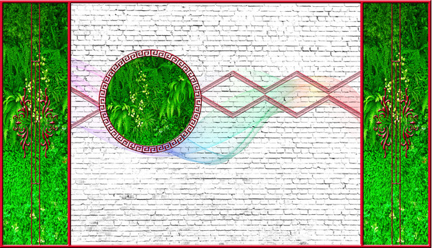 电视背景墙绿植墙砖