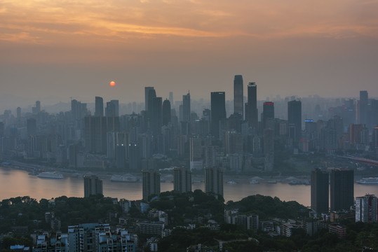 中国重庆城市日落风光