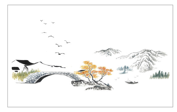 秋意江南水墨畫(huà)