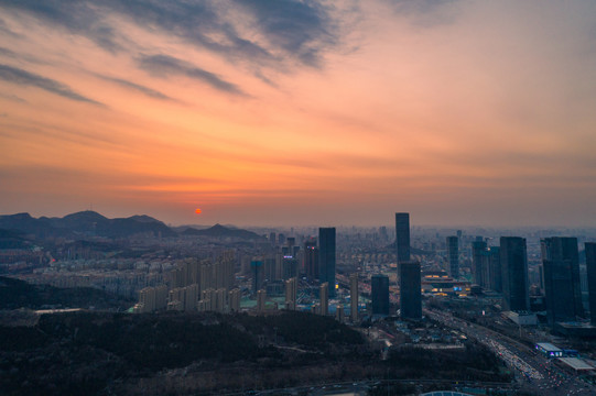 航拍济南东部新城夜景灯光秀03