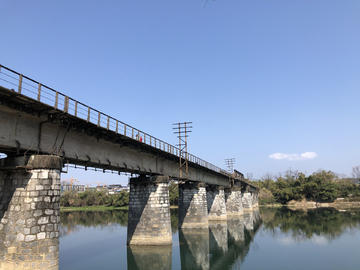 蓝天白云下的铁路桥墩