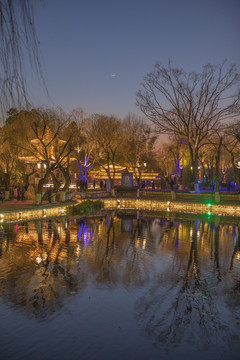 云南昆明大观楼公园夜景