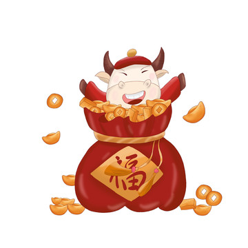 新年牛年喜慶福袋插畫元素