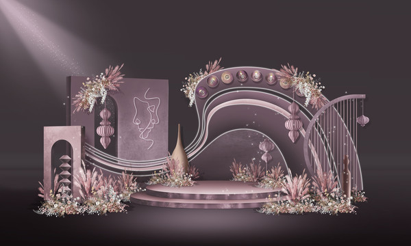 紫粉色婚礼背景效果图