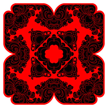 黑底紅花
