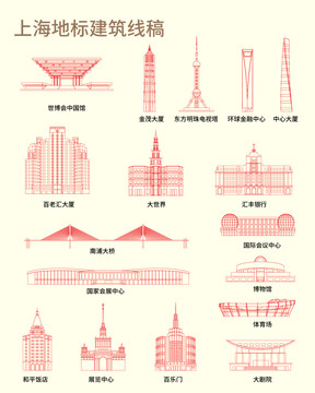 上海地標線稿