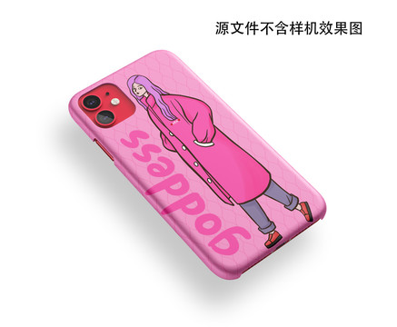 粉色女孩插畫手機殼