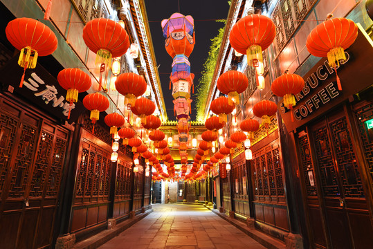 成都锦里春节灯笼彩灯夜景