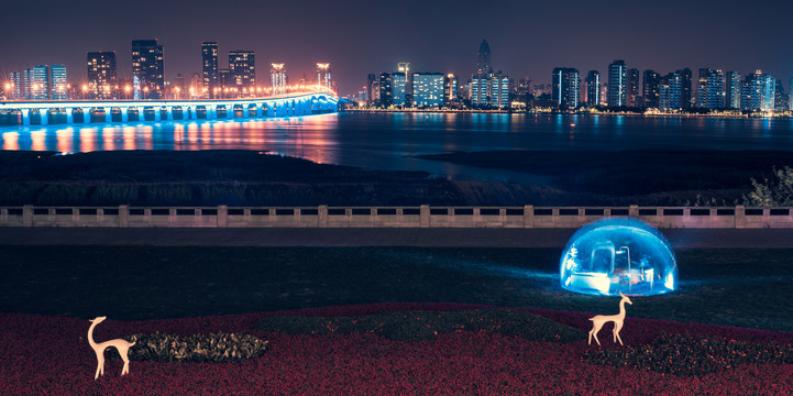 温州城市瓯江夜景