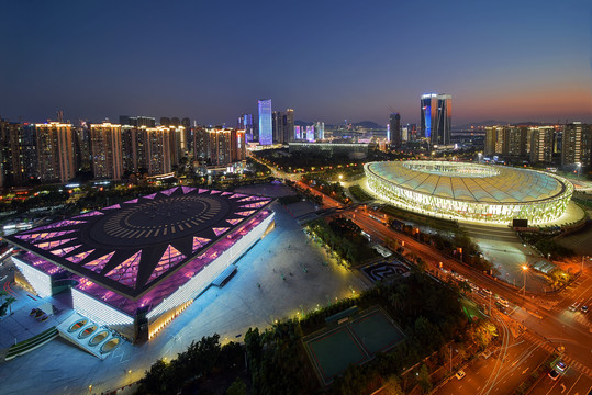 深圳宝安体育中心城市风光夜景
