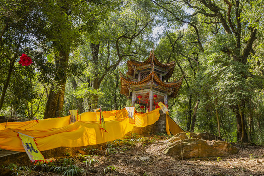 武定狮子山风景区森林中的祈福亭