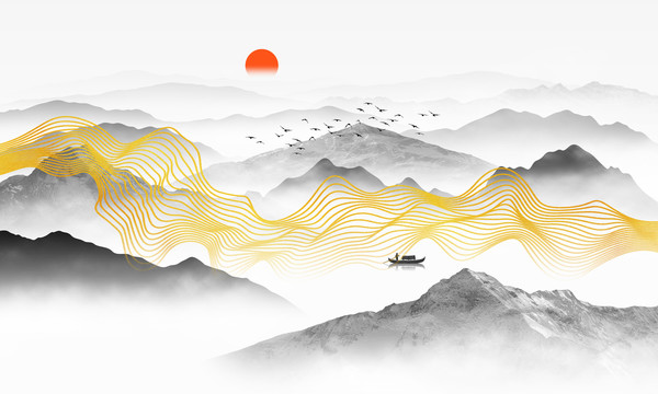 輕奢線條山水