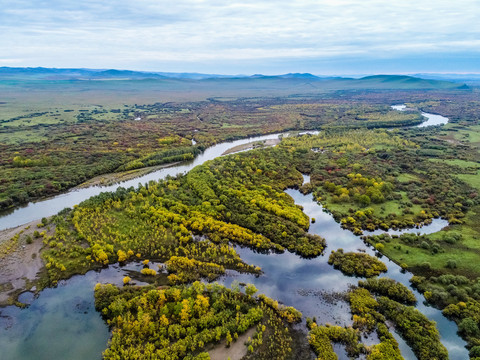 无人机航拍呼伦贝尔根河湿地