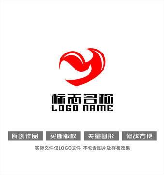 Y字母标志心形logo