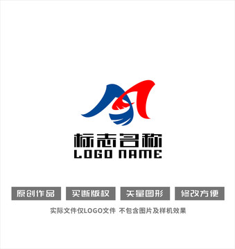 AM字母标志飞鸟logo