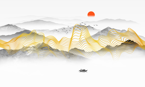 抽象線條山水