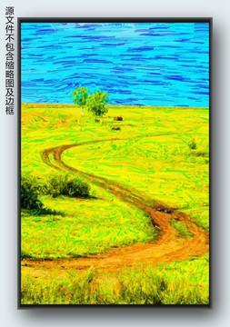 電腦裝飾掛畫田野小路白樺樹