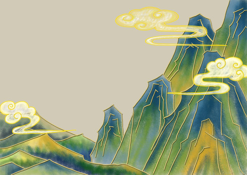 插畫青山白云