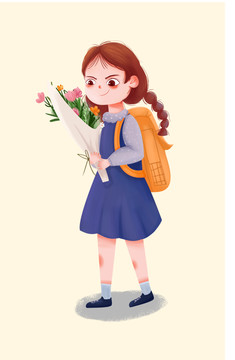 母親節(jié)拿著花的女孩