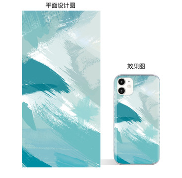 創(chuàng)意文藝水彩風(fēng)手機(jī)殼藍(lán)綠色