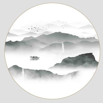 中式水墨山水画