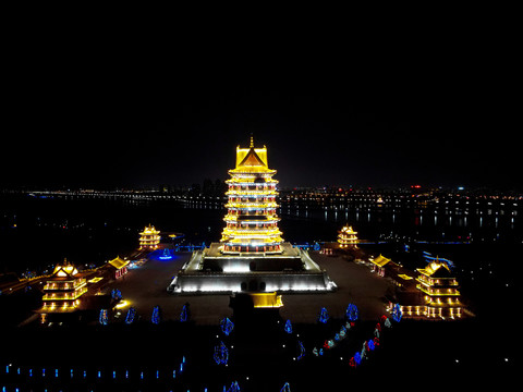 宁夏青铜峡黄河楼夜景