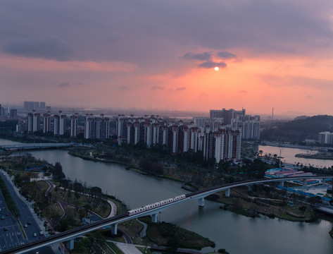 南沙蕉门河日落景色