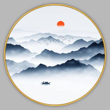 圓形山水裝飾畫