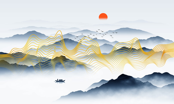 抽象線條山水