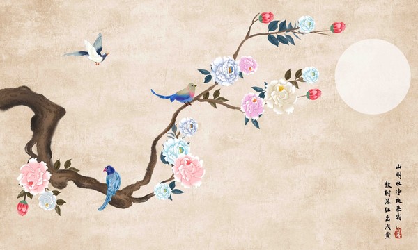 新中式工筆花鳥(niǎo)背景