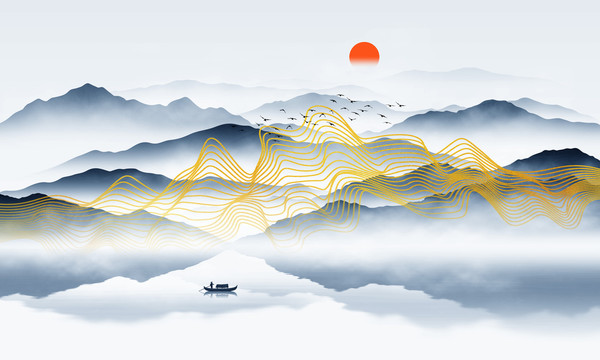 抽象線條山水