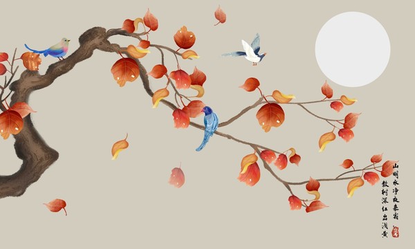 紅葉花鳥背景
