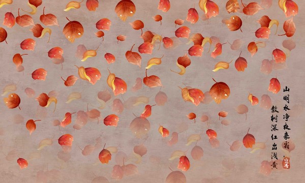 紅葉花鳥背景墻