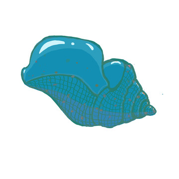 蓝色海螺扁平插画装饰元素