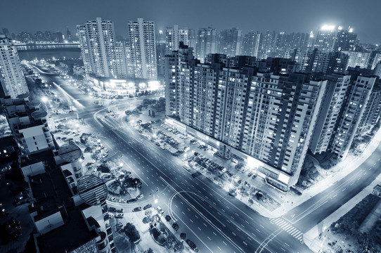 鸟瞰江西南昌红谷滩城市夜景