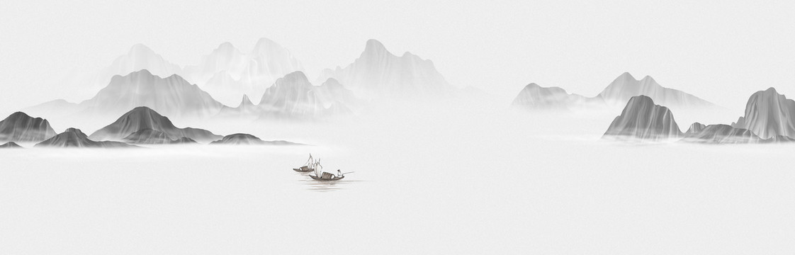 新中式水墨山水背景插畫