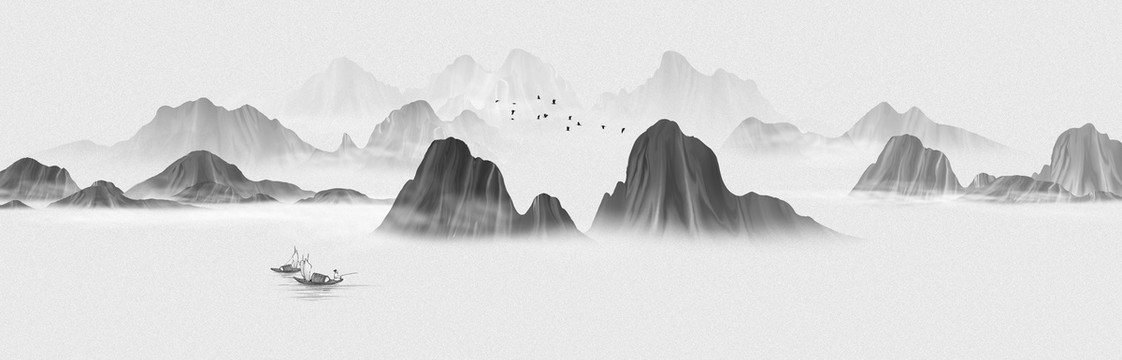 新中式水墨山水背景插畫