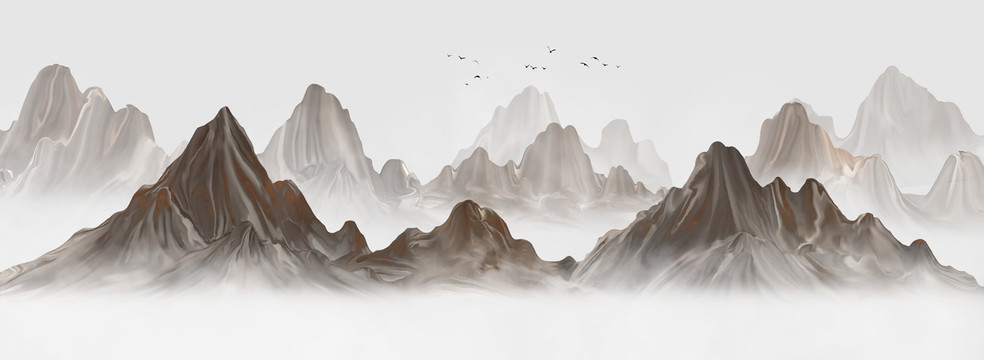 新中式水墨山水背景插畫