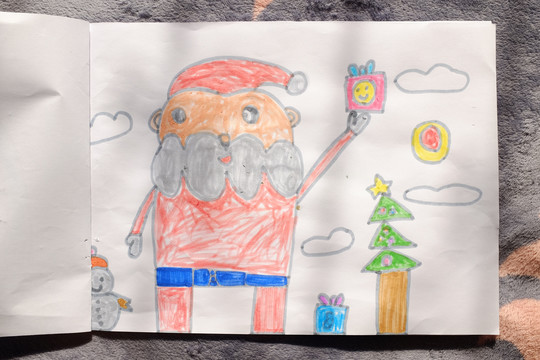 儿童画彩色蜡笔圣诞老人