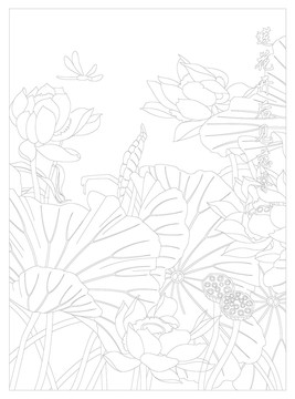 荷花線描圖