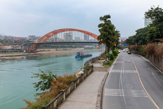 宜宾金沙江戎州大桥与城市景观