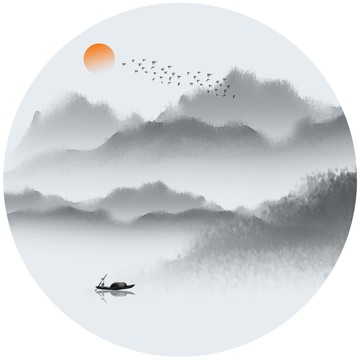 新中式水墨山水國(guó)畫(huà)水墨裝飾畫(huà)