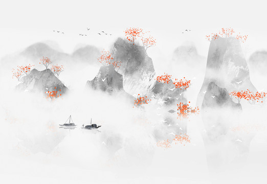 中國(guó)風(fēng)水墨意境山水畫(huà)