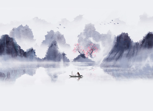中國風(fēng)水墨意境山水畫