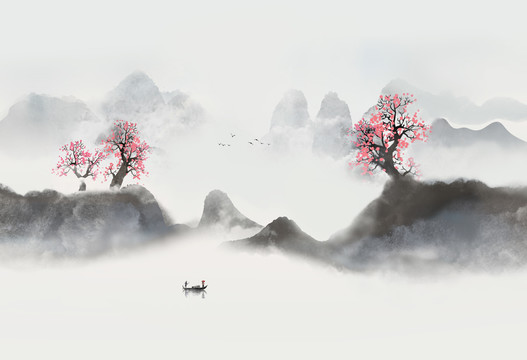 中國風水墨意境山水畫
