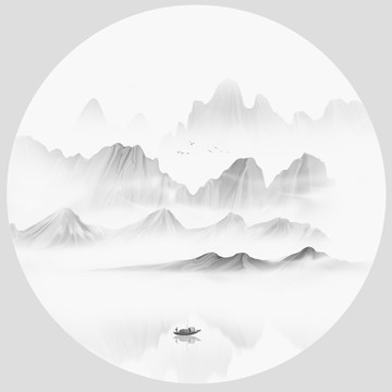 中國風(fēng)圓形意境山水畫